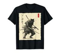 Samurai Cat Warrior Ink Opera d'Arte Kawaii Anime Cat Samurai Maglietta