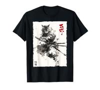 Samurai Cat Warrior Ink Opera d'Arte Kawaii Anime Cat Samurai Maglietta