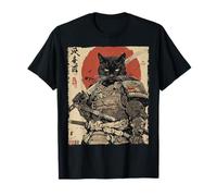 Samurai Cat Warrior Ink Opera d'Arte Kawaii Anime Cat Samurai Maglietta