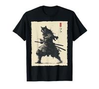Samurai Cat Warrior Ink Opera d'Arte Kawaii Anime Cat Samurai Maglietta