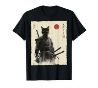 Samurai Cat Warrior Ink Opera d'Arte Kawaii Anime Cat Samurai Maglietta
