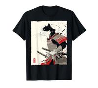 Samurai Cat Warrior Ink Opera d'Arte Kawaii Anime Cat Samurai Maglietta