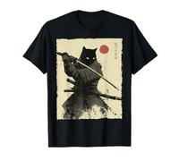 Samurai Cat Warrior Ink Opera d'Arte Kawaii Anime Cat Samurai Maglietta