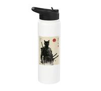 Samurai Cat Warrior Ink Opera d'arte Kawaii Anime Cat Samurai Stainless Steel Insulated Water Bottle