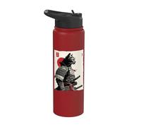 Samurai Cat Warrior Ink Opera d'arte Kawaii Anime Cat Samurai Stainless Steel Insulated Water Bottle