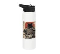 Samurai Cat Warrior Ink Opera d'arte Kawaii Anime Cat Samurai Stainless Steel Insulated Water Bottle