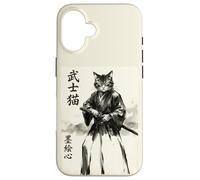 Samurai Cat Warrior Japanese Art Feline Katana Custodia per iPhone 16