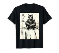 Samurai Cat Warrior Japanese Art Feline Katana Maglietta