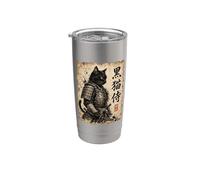 Samurai Cat Warrior Kuroneko Japanese Kanji Art Bicchiere termico in acciaio inox doppia parete