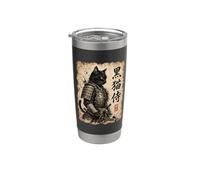 Samurai Cat Warrior Kuroneko Japanese Kanji Art Bicchiere termico in acciaio inox doppia parete