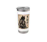 Samurai Cat Warrior Kuroneko Japanese Kanji Art Bicchiere termico in acciaio inox doppia parete