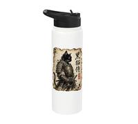 Samurai Cat Warrior Kuroneko Japanese Kanji Art Stainless Steel Insulated Water Bottle
