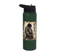 Samurai Cat Warrior Kuroneko Japanese Kanji Art Stainless Steel Insulated Water Bottle
