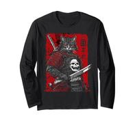 Samurai Cat Warrior Ukiyo Ink Artwork Soldato Cat Samurai Maglia a Manica