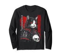 Samurai Cat Warrior Ukiyo Ink Artwork Soldato Cat Samurai Maglia a Manica