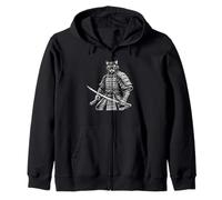 Samurai Cat Warrior Ukiyo Ink Opera d'arte Cool Cat Samurai Felpa con Cappuccio