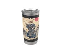 Samurai Cat Warrior Vintage giapponese Ukiyo-e Art Anime Bicchiere termico in acciaio inox doppia parete