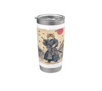 Samurai Cat Warrior Vintage giapponese Ukiyo-e Art Anime Bicchiere termico in acciaio inox doppia parete