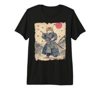 Samurai Cat Warrior Vintage Giapponese Ukiyo-e Art Anime Maglietta Premium