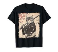 Samurai Cat Warrior Vintage Giapponese Ukiyo-e Blossom Albero Maglietta