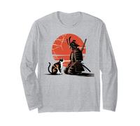 Samurai con Gatto Guerriero Zen e Sole Rosso Maglia a Manica