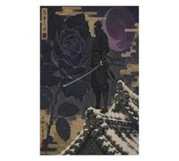 Samurai con luna e rosa rossa Puzzle 1000 Pezzi in Legno, Sfida di Logica | Cielo celeste, Guerrieri giapponesi, Incisione giapponese su xilografia, Struttura in Legno, Sfida Puzzle, Gioco Mentale