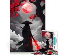 Samurai con spada rossa sotto la luna, puzzle per adolescenti, 1000 pezzi, rompicapo rilassante, assemblaggio immagini, regalo affettuoso (38x52cm)