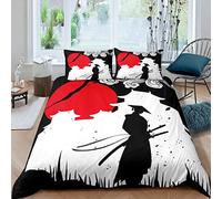 Samurai Copripiumino King Size, Sunset Print Comforter Set di biancheria da letto Giapponese, Silhouette da edificio traspirante, copripiumino Ukiyoe giapponese, ultra leggero
