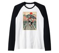 Samurai Corvo Skateboarding Tempio Arte Giapponese Oni Maglia con Maniche Raglan