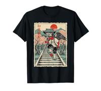 Samurai Corvo Skateboarding Tempio Arte Giapponese Oni Maglietta