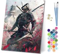Samurai Dipingere con i Numeri Adulti con Telaio, Dipingere con i Numeri Architettura, Fai da te Paint by Numbers Kits con 3 Pennelli e Pigmento Acrilico, pour Decorazioni Casa Regalo 40x50cm K-3835
