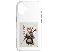 Samurai Dog Japanese Sumi-e Style Shiba Inu Ink Art Custodia per iPhone 16