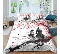 samurai duelSet Di Copripiumino morbida Set di 3 Pezzi stampa 3D con cerniera ink wash painting style copripiumino con federa traspirante ultra morbido e traspirante for bambini Single（135x200cm）