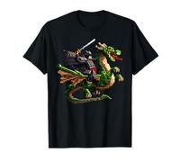 Samurai Equitazione Drago Personaggio Gaming Design Block Style Maglietta