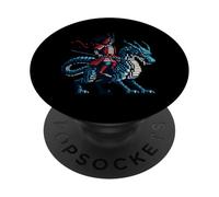 Samurai Equitazione Drago Personaggio Gaming Design Block Style PopSockets PopGrip Adesivo