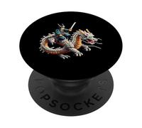 Samurai Equitazione Drago Personaggio Gaming Design Block Style PopSockets PopGrip Adesivo