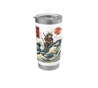 Samurai Gatto Che Cavalca Uno Squalo Giappone Bicchiere termico in acciaio inox doppia parete