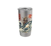 Samurai Gatto Che Cavalca Uno Squalo Giappone Bicchiere termico in acciaio inox doppia parete