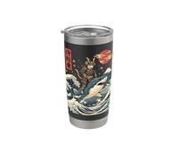 Samurai Gatto Che Cavalca Uno Squalo Giappone Bicchiere termico in acciaio inox doppia parete