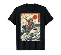 Samurai Gatto Che Cavalca Uno Squalo Giappone Maglietta