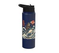 Samurai Gatto Che Cavalca Uno Squalo Giappone Stainless Steel Insulated Water Bottle