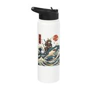 Samurai Gatto Che Cavalca Uno Squalo Giappone Stainless Steel Insulated Water Bottle