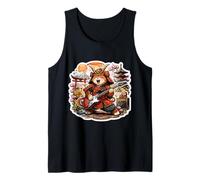 Samurai Gatto Che Suona la Chitarra elettrica Divertente Musica Artistica Giapponese Canotta