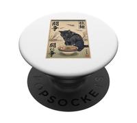 Samurai Gatto Nero Mangia Ramen Scena di Guerra Edo Art Uomini Donne PopSockets PopGrip Adesivo