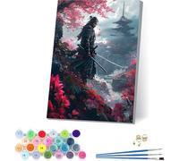 Samurai Giapponese Dipingere con i Numeri Adulti con Telaio, Dipingere con i Numeri Architettura, Fai da te Paint by Numbers Kits con 3 Pennelli e Pigmento Acrilico, Decorazioni Casa 50x65cm 7-9814