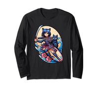 Samurai Giapponese Gatto e Anime Ragazza Surfer Maglia a Manica