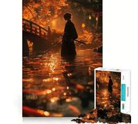 Samurai in autunno, laghetto con carpe koi, puzzle da 1000 pezzi per adolescenti, stimola la memoria, favorisce la calma, crea un'atmosfera rilassante, sorprendi il momento (38x26cm)