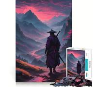 Samurai in un paesaggio montano al tramonto - Puzzle difficile per adulti da 1000 pezzi - Richiamo, Stimolazione, Tranquillità, Taglio liscio, Classico - Regalo (38x26cm)