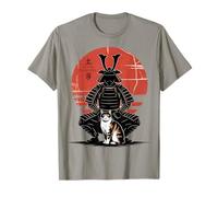 Samurai inginocchiato Davanti al Gatto Giapponese Red Sun Art Maglietta
