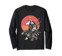 Samurai Lupo Guerriero Giapponese Stile Ukiyo-e Tramonto Maglia a Manica